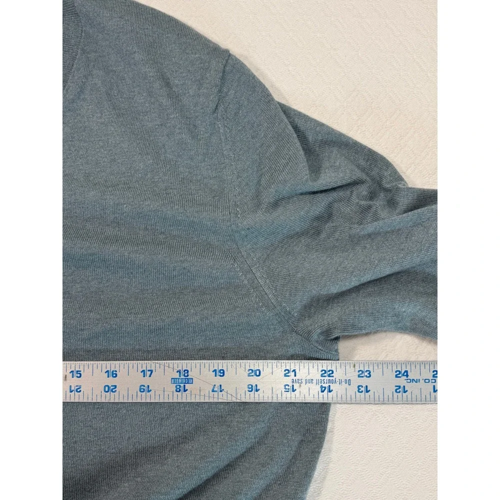 Banana Republic Mens L Silk Cotton Cashmere V-Neck Sweater Blue Teal Luxury